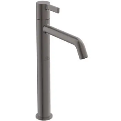 Hochwertiges Standventil von Ideal Standard in Magnetic Grey, mit klaren Linien und einer modernen Wasserführung. Geeignet für verschiedene Waschbecken.